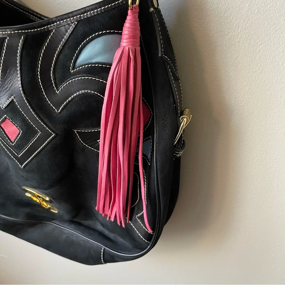 NWOT Just Cavalli - Made in Italy, Black Suede Purse w/ Pink Tassel - Picture 11 of 17